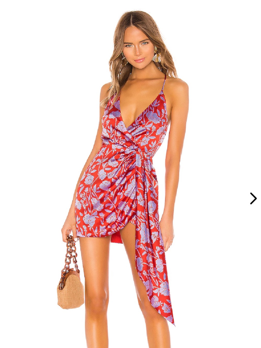 NWT Lovers + Friends Red Purple Floral Wrap Style Drape Kamala Mini Dress Small